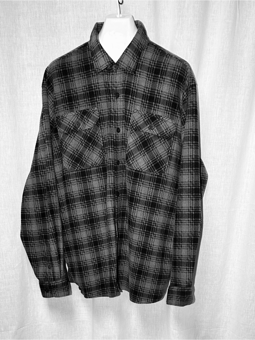 Men's Black gray Plaid Flannel Shirt Jacket size 2XL T excellent condition